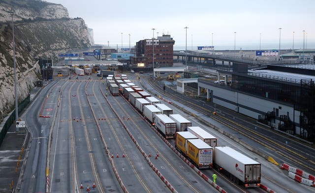 Lorries arrive at the Port of Dover