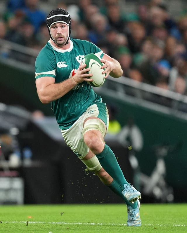 Ireland’s Caelan Doris runs with the ball in hand