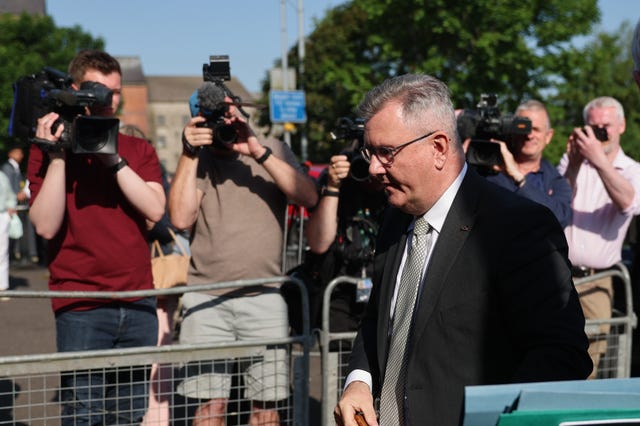 Sir Jeffrey Donaldson arriving at Newry Crown Court on Thursday