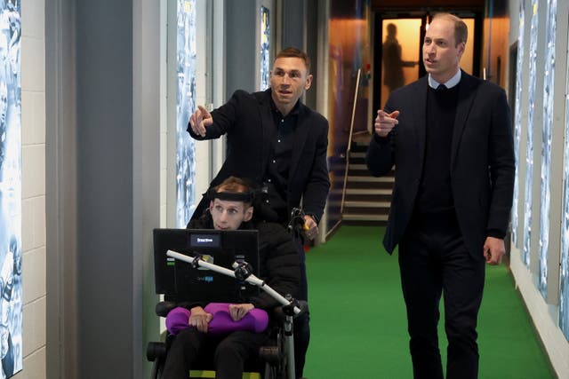 The Prince of Wales with Rob Burrow and Kevin Sinfield during a visit to Headingley Stadium, Leeds, to congratulate them and made them Commanders of the Order of the British Empire 