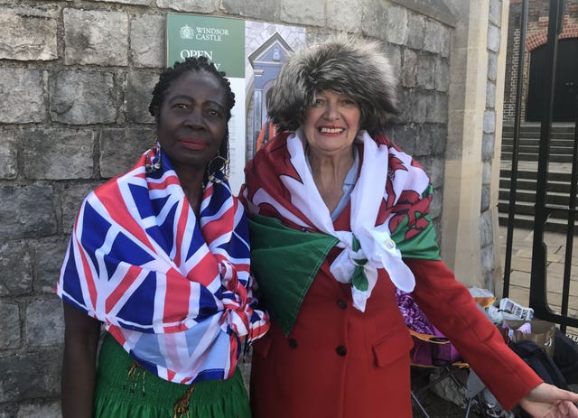 Grace Gotharg and Anne Daley wait to enter as Windsor Castle and St George’s Chapel reopens to the public for the first time since the Queen’s death