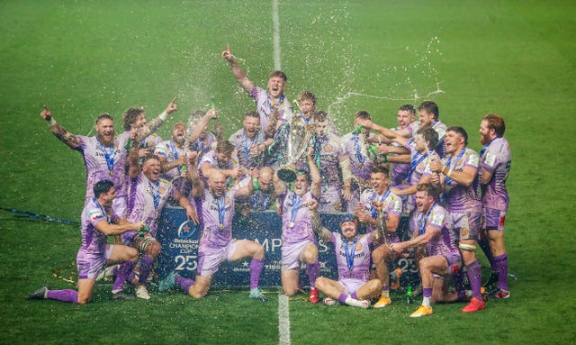 Exeter celebrate being crowned kings of European club rugby for the first time after a thrilling 31-27 Heineken Champions Cup final victory over Racing 92. The Chiefs conquered Europe in only their 10th season as a top-flight team, ultimately flooring the French heavyweights at Ashton Gate in Bristol through a combination of irresistible forward power and ruthless finishing.