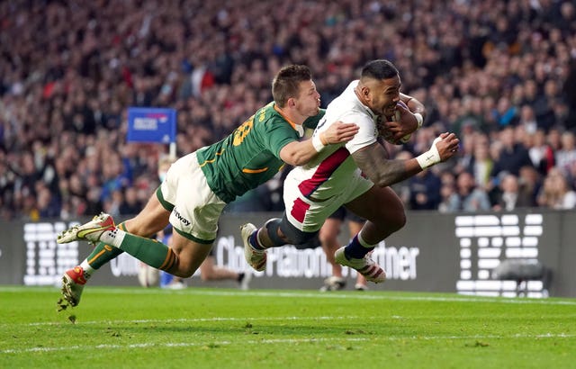 Manu Tuilagi ran in the first of England's three tries against South Africa