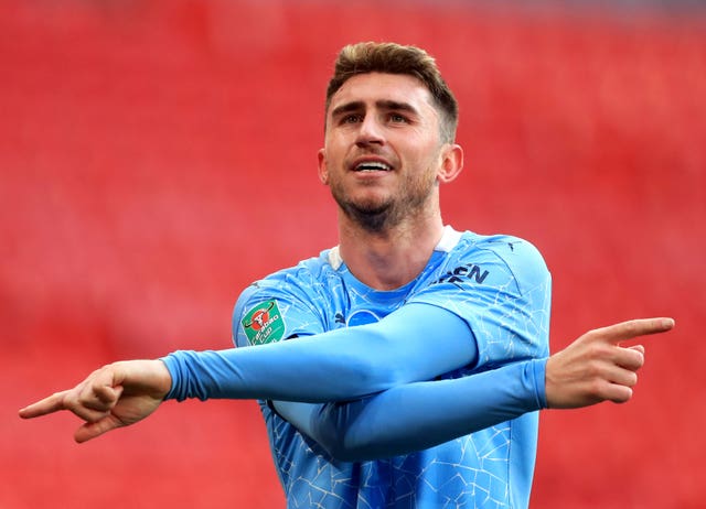 Manchester City’s Aymeric Laporte, crosses his arms during a game.