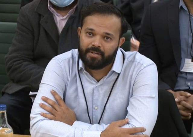 Azeem Rafiq made allegations of racial harassment and bullying in his time at Yorkshire (House of Commons/PA)