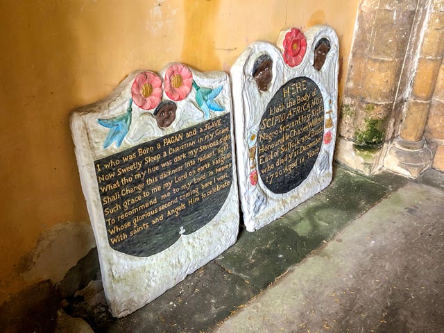 Copies of the grave stones at St Mary's church (Ben Birchall/PA)