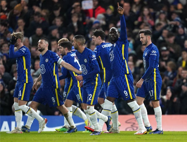 Chelsea’s Romelu Lukaku (second right) celebrates scoring in the FA Cup against Chesterfield