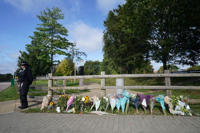 Floral tributes left at Cator Park, Kidbrooke, south-east London, close to where Sabina Nessa's body was found (Ian West/PA)