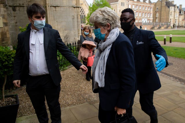 Lavinia Nourse, 77, of The Severals, Newmarket, arrives at Knights Chamber, Peterborough Cathedral Visitor And Learning Centre, Peterborough (Jacob King/PA)