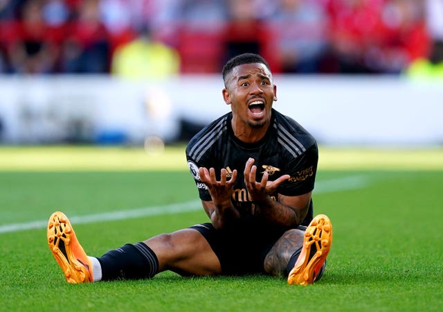 Arsenal’s Gabriel Jesus reacts during the defeat to Nottingham Forest