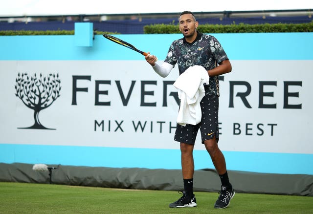 Nick Kyrgios was issued with a code violation for unsportsmanlike conduct