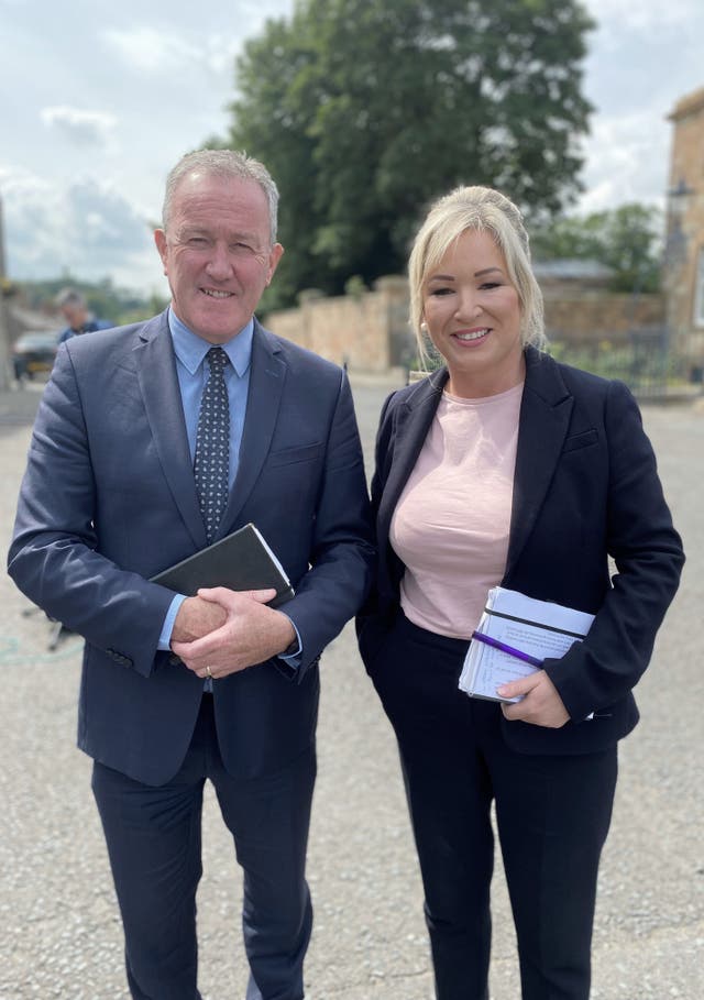 Sinn Fein vice president Michelle O’Neill and Conor Murphy, following a meeting with Northern Ireland Secretary Chris Heaton-Harris at Hillsborough Castle in Co Down