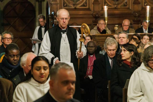 Justin Welby arrives for a service of Evensong at Lambeth Palace Chapel