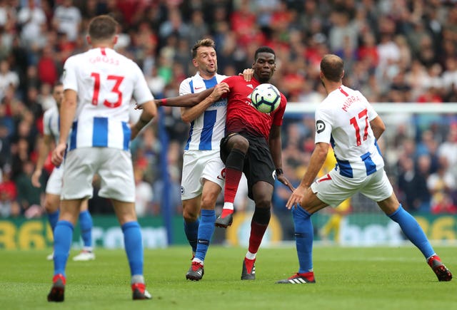 Paul Pogba was captain as Manchester United lost at Brighton
