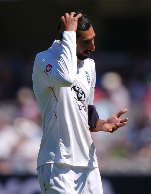 England’s Shoaib Bashir leaves the field with a finger injury