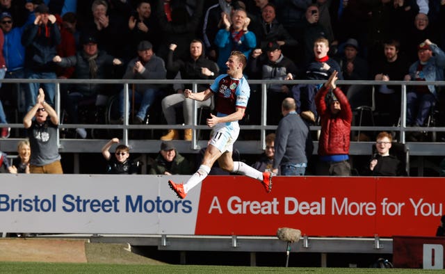 Burnley’s Chris Wood celebrates scoring