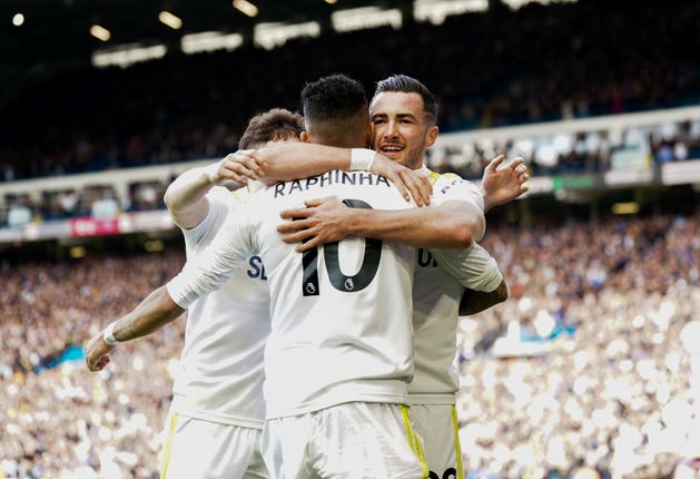 Jack Harrison (right) scored the opening goal at Elland Road