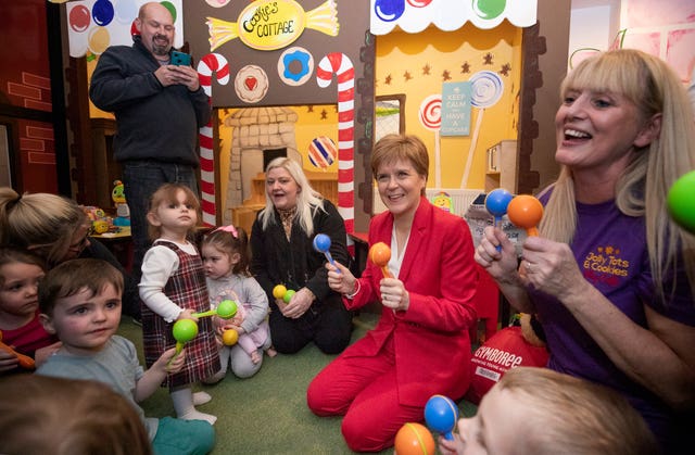 Meanwhile, SNP leader Nicola Sturgeon played with local children during a visit to the Jelly Tots & Cookies Play Cafe in Uddingston, South Lanarkshire