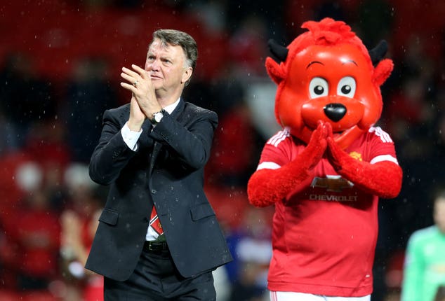 Louis van Gaal with Manchester United mascot Fred the Red