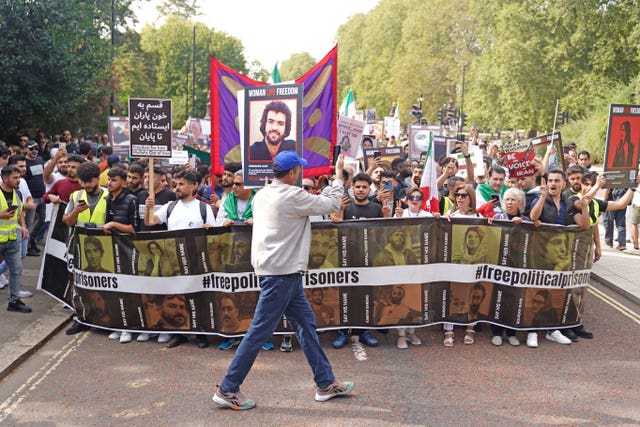 A rally outside the Iranian embassy in London 