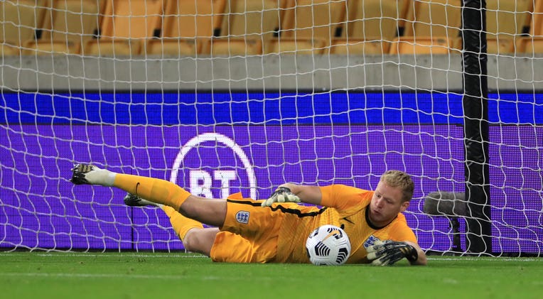 England’s Aaron Ramsdale saves a penalty from Turkey’s Halil Dervisoglu