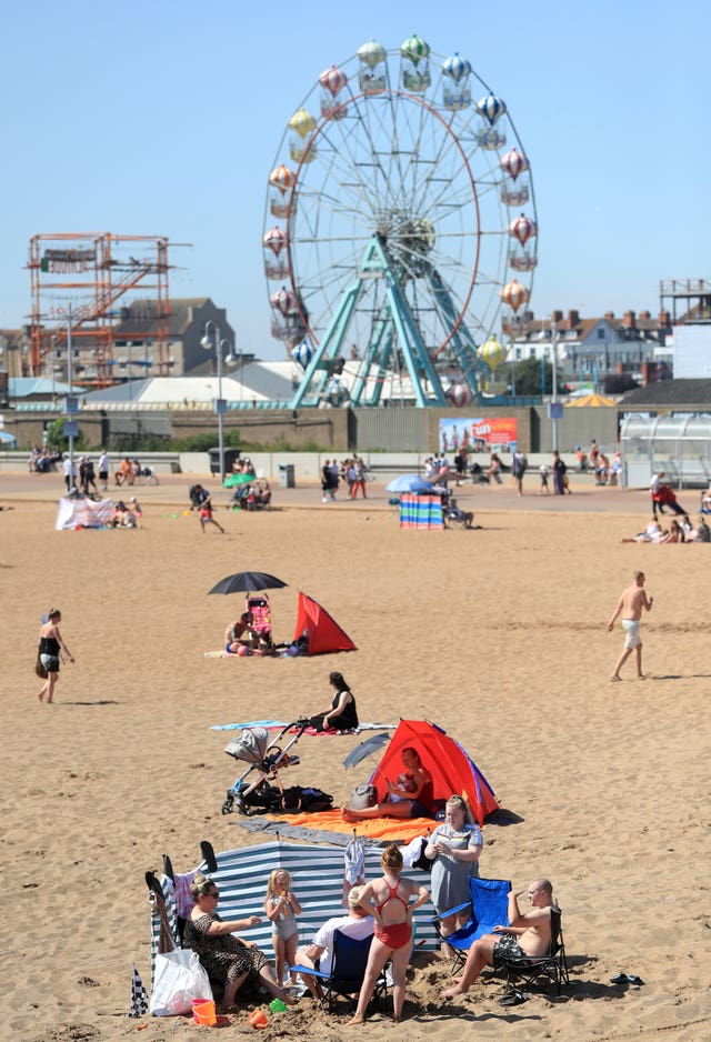 People sunbathe in Skegness 