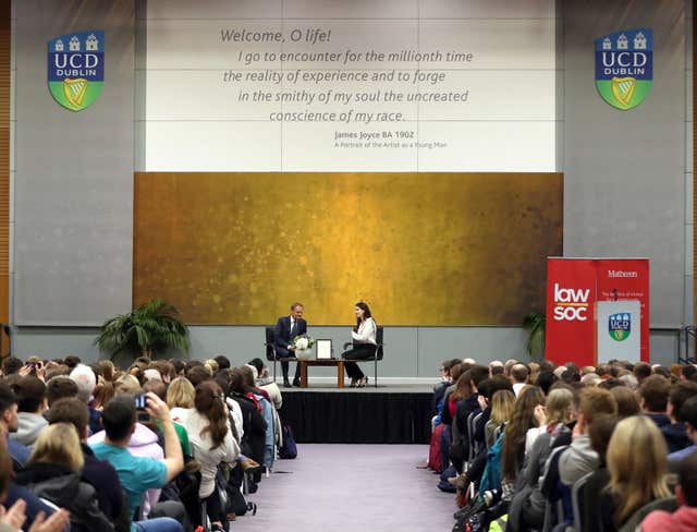 Donald Tusk was speaking to the UCD Law Society in O’Reilly Hall (Niall Carson/PA)