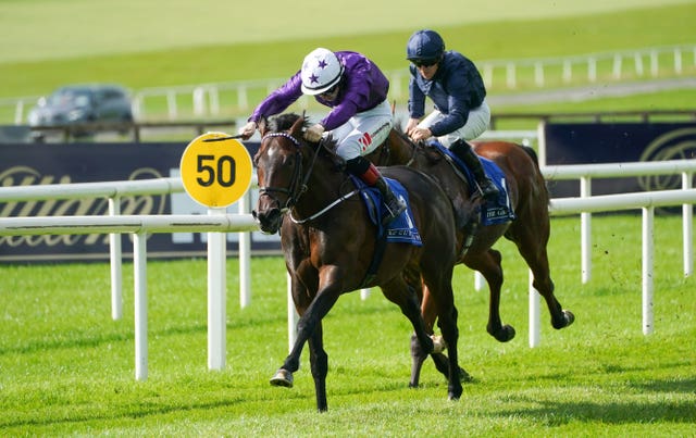 Crypto Force and Colin Keane (left) on their way to winning the Beresford Stakes 