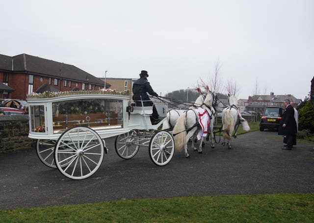 The funeral cortege for Ms Edwards arrives at St Nicholas’s Church in Wallasey in January