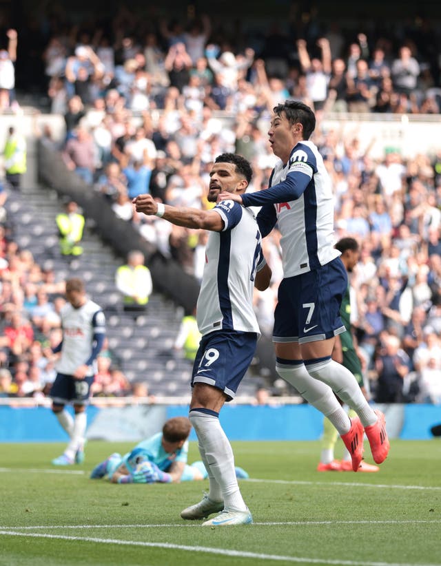 Dominic Solanke (left) got his first goal for Tottenham