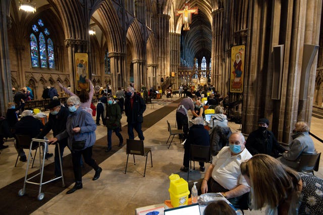 Members of the public receive vaccines at Lichfield Cathedral