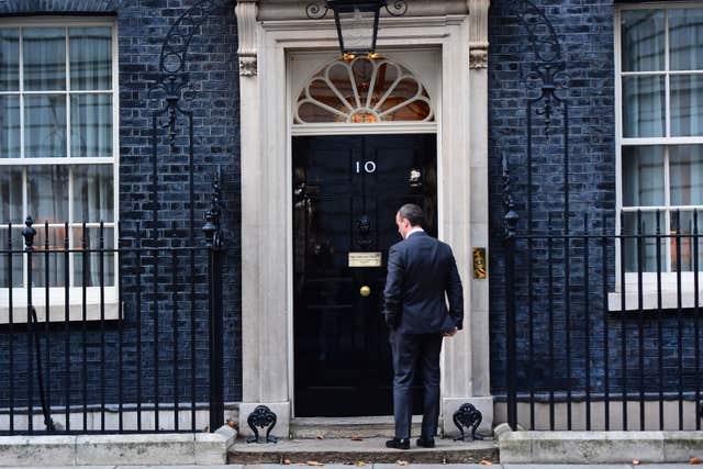 Brexit Secretary Dominic Raab waits to gain entry to 10 Downing Street (Victoria Jones/PA)