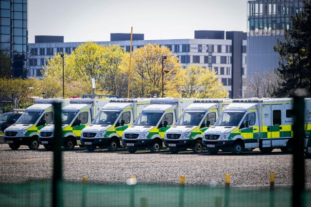Ambulances lined up in car park
