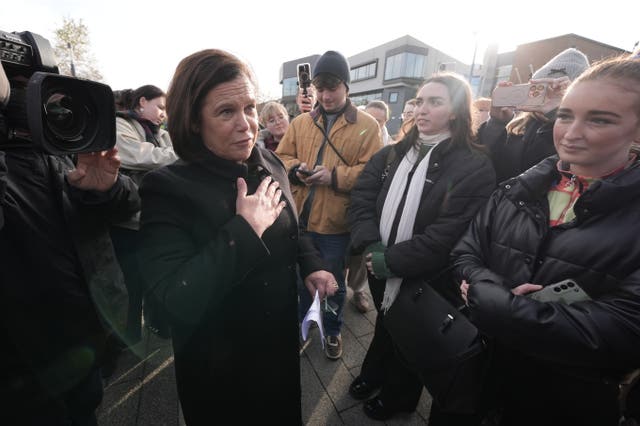 Sinn Fein’s Mary Lou McDonald speaking to students at the launch of the party's policy document for young people at the DCU, Dublin