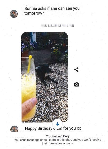 Screenshot of a photo sent by MacPherson