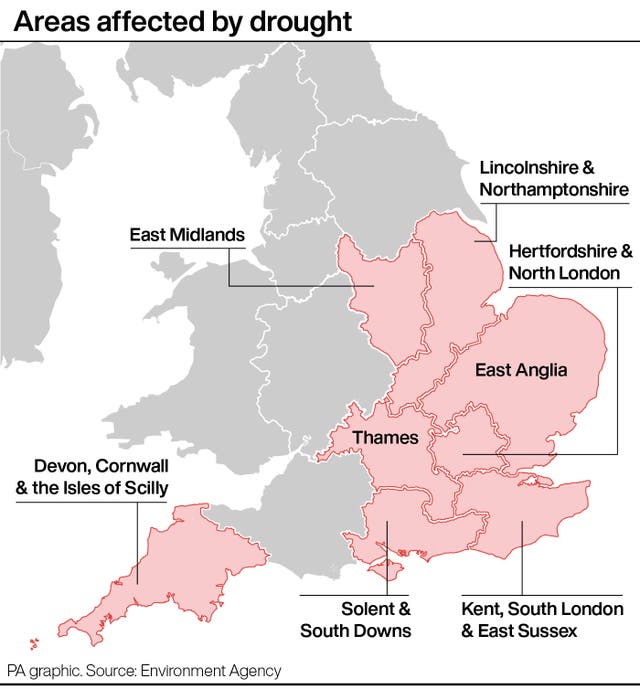 Areas affected by drought