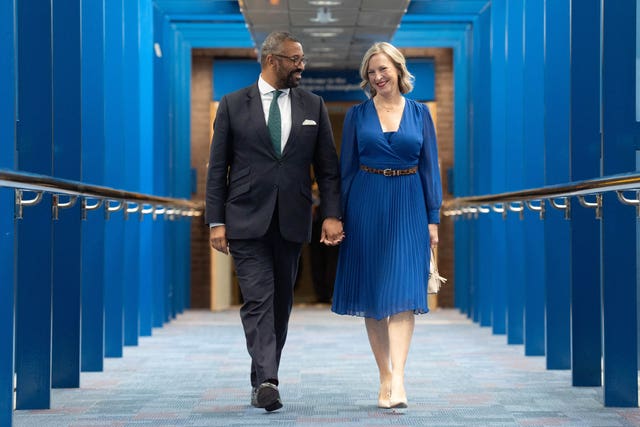 Conservative former minister James Cleverly with his wife Susie at Conservative Party Conference 2024