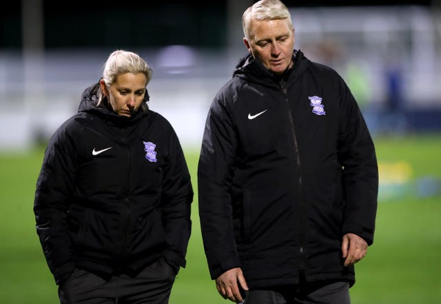 Birmingham manager Carla Ward and assistant Alan Reeves after Thursday's game 