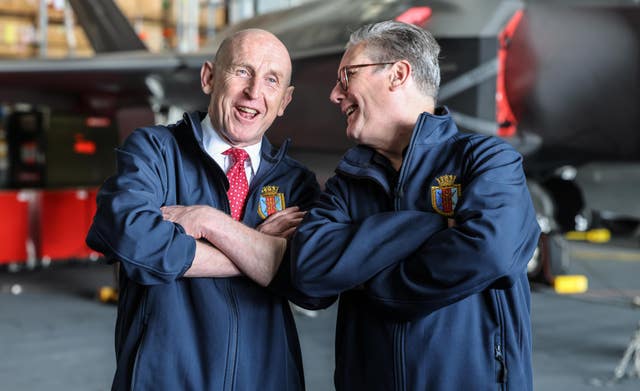 Sir Keir Starmer and John Healey on board HMS Prince of Wales