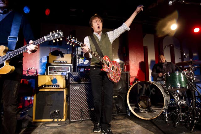 Sir Paul McCartney during a lunchtime show at London’s famous 100 Club