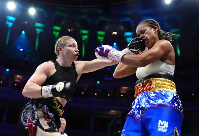 Lauren Price lands a punch against Natasha Jonas