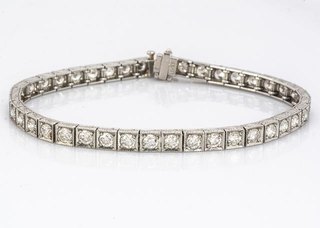 Undated handout photo issued by Special Auction Services of a platinum and diamond tennis bracelet, owned by the late Baroness Betty Boothroyd.