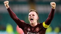 Lawrence Shankland scored twice for Hearts at Airdrie