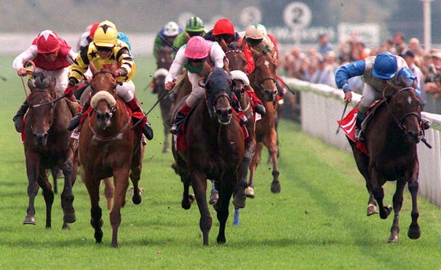 Far Ahead (left) winning the Ebor at York