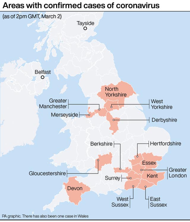 Areas with confirmed cases of coronavirus
