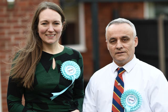Reform UK candidate for the North Shropshire by-election, Kirsty Walmsley, pictured with Councillor Mark Whittle, who last week defected from the Conservatives