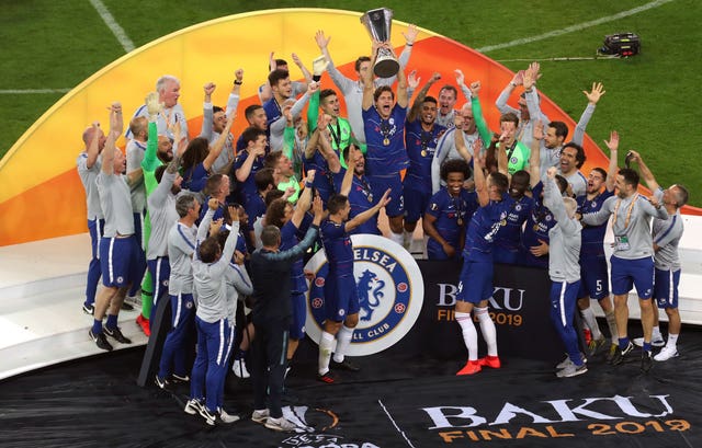 Chelsea's players savour their Europa League final win against Arsenal in Azerbaijan