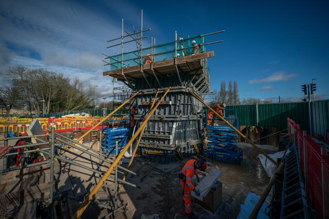 FFoundation construction for a concrete pier at the HS2/Align Compound in Rickmansworth, Hertfordshire (Aaron Chown/PA)
