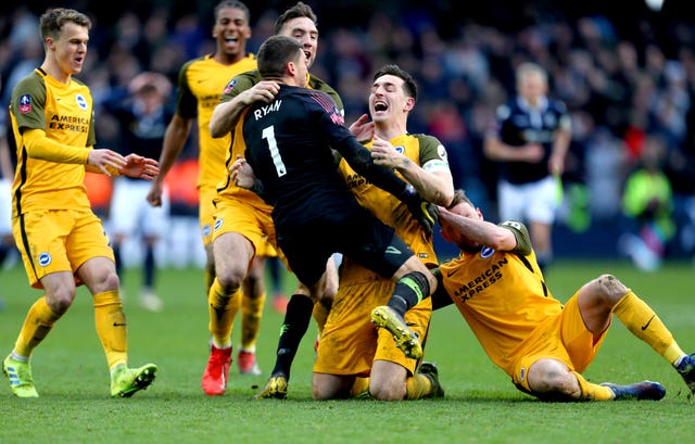 Brighton beat Millwall on penalties in a dramatic quarter-final