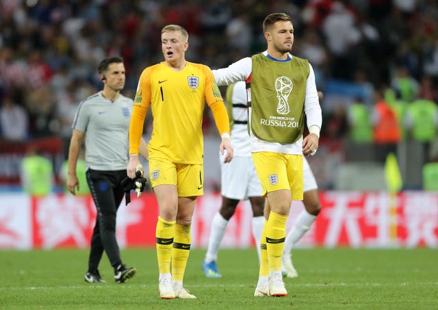 England goalkeepers Jack Butland (right) and Jordan Pickford (left).